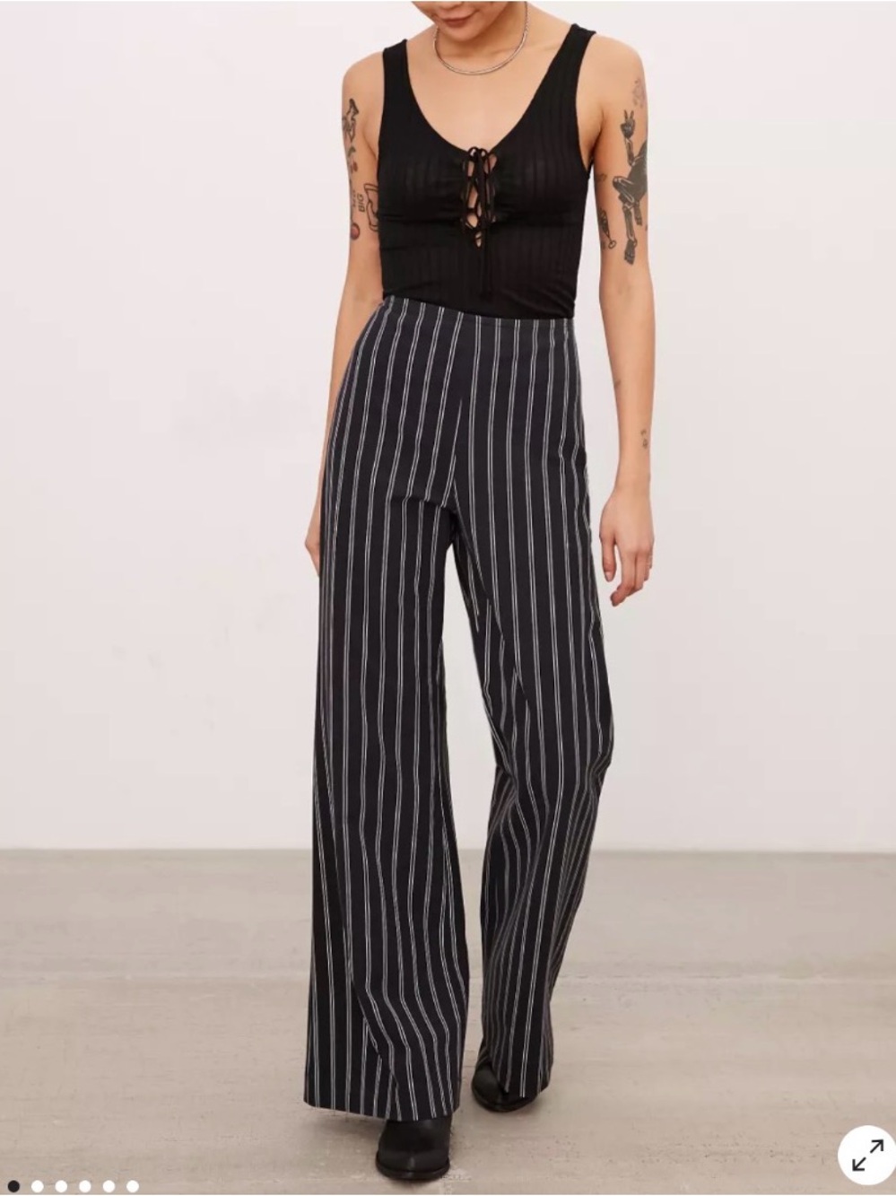Kimchi Black Wide-Leg Pinstripe Pants